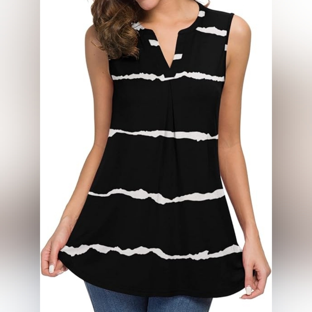 Neineiwu Women's Sleeveless V Neck  Tank Top Blouse (Size XL)